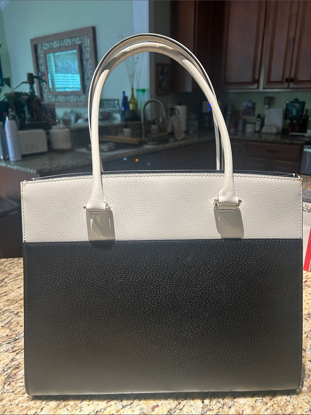 Kate Spade Two-Tone Leather Tote in Cream and Black - Picture 3 of 12